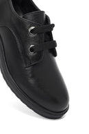 Woman Black Laced Leather Oxford Shoes | Derimod
