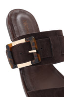 Woman Brown Buckled Suede Leather Slippers | Derimod