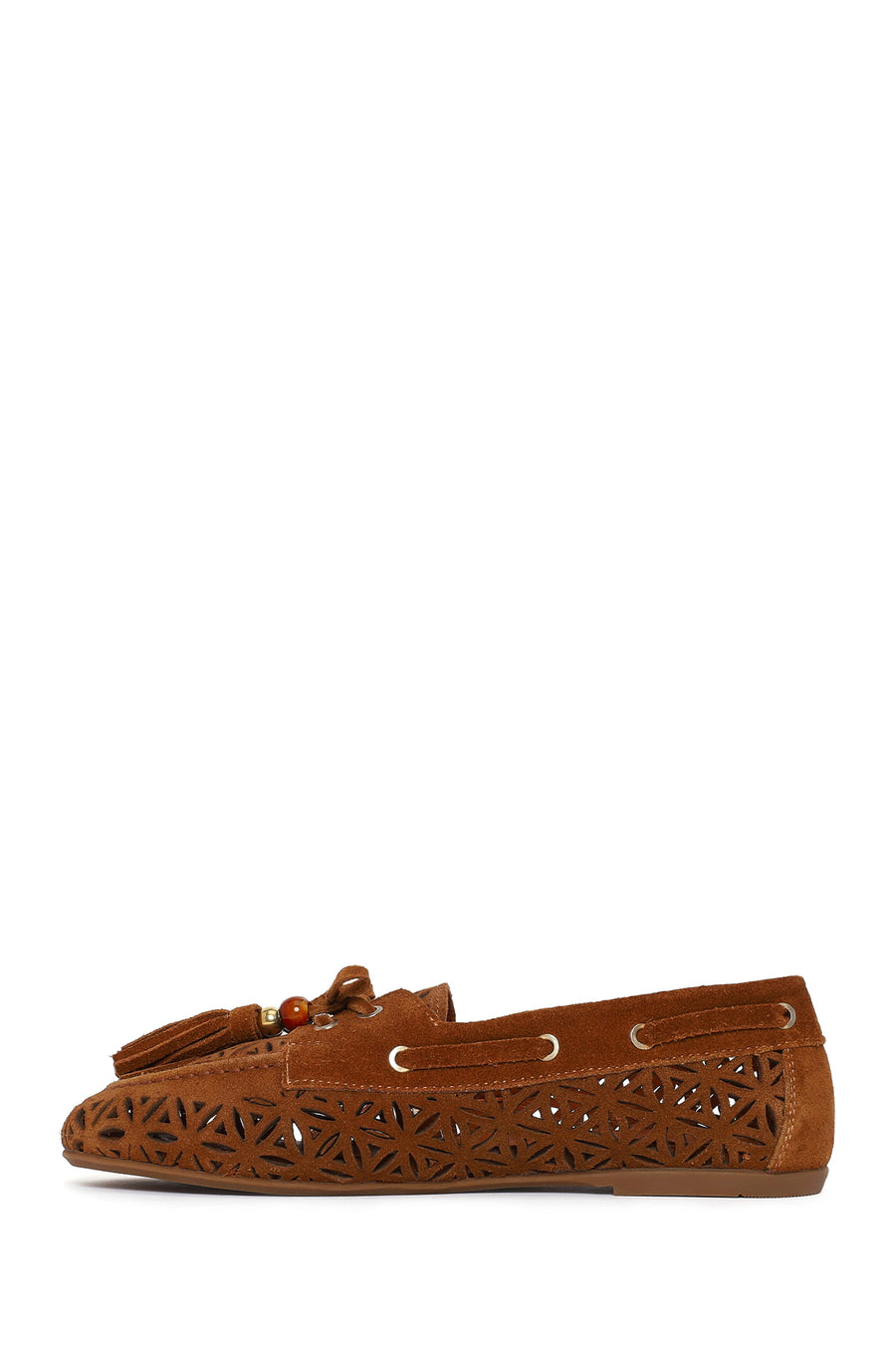 Women's Tan Tassel Suede Leather Loafer