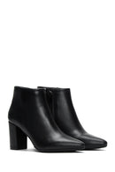 Women's Black Zipper Heeled Leather Boots | Derimod