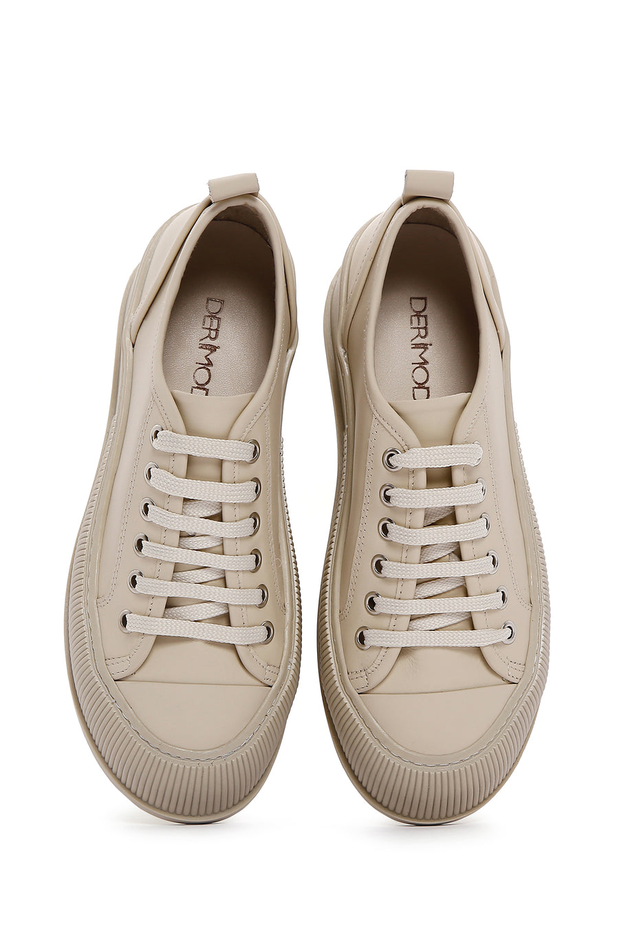 Women's Beige Leather Thick Soled Sneaker