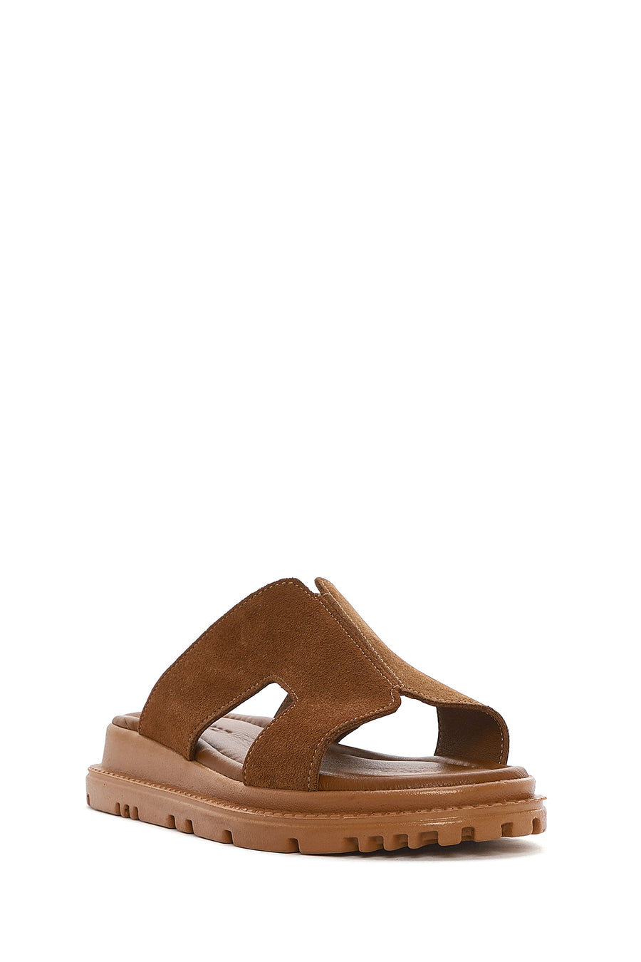
Women's Tan Thick-Soled Suede Leather Slippers
