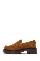 Woman Tan Thick-Soled Suede Masculine Loafer | Derimod