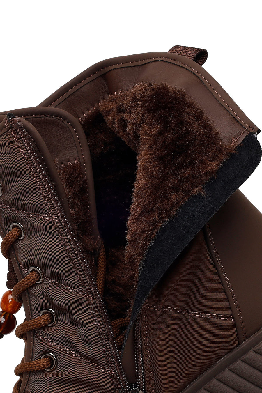 Woman Brown Zip Closure Thick-Soled Charmed Fabric Combat Boots