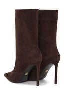 Woman Brown Short Thin-Heeled Suede Short Boots | Derimod