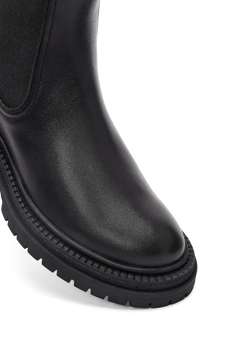 Woman Black Thick-Soled Leather Chelsea Boots