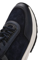 Men's Navy Blue Thick Sole Lace-Up Suede Leather Sneakers | Derimod