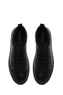 Erkek Siyah Bağcıklı Deri Sneaker | Derimod