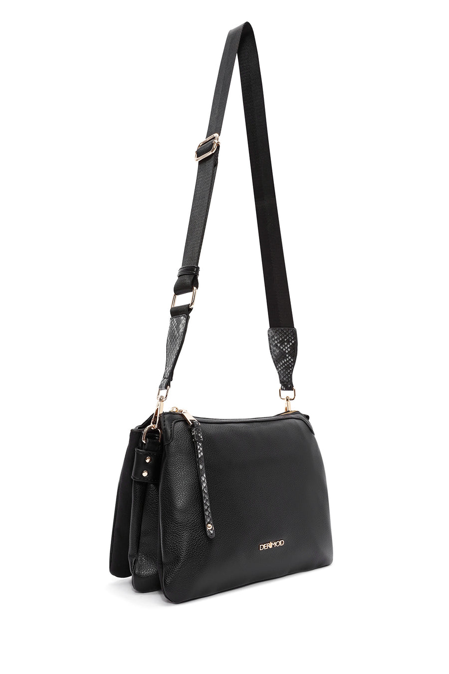 Women's Black Crossbody Bag with Accessory Detail