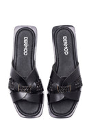 Women's Leather Knit Detailed Slippers | Derimod