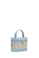 Women's Blue Long Strap Patterned Mini Box Crossbody Bag | Derimod