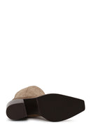 Woman Mink Print Thick-Heeled Suede Cowboy Boots | Derimod