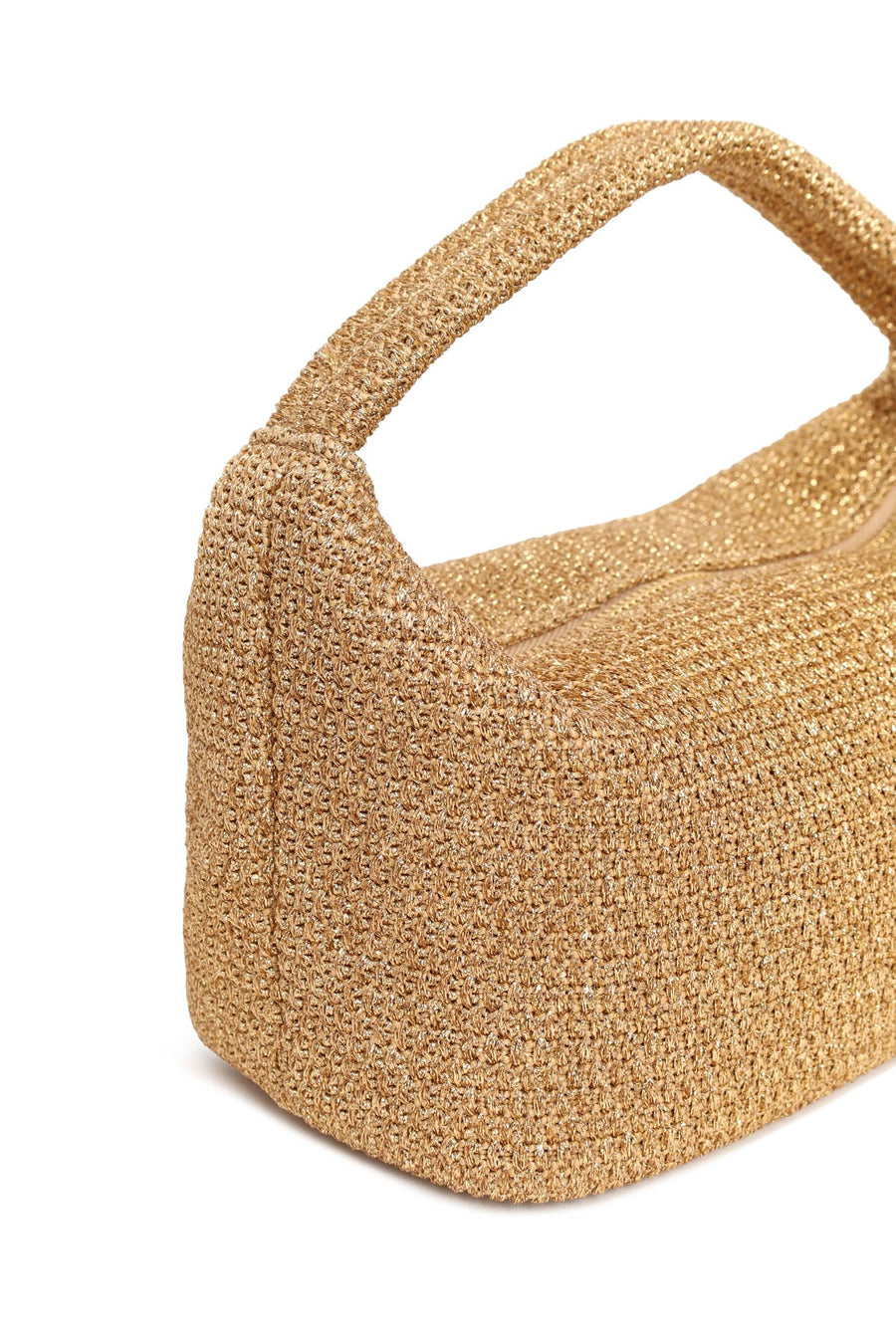 Woman Gold Glitter Wicker Shoulder Bag