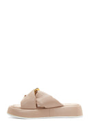 Women's Beige Buckle Detailed Leather Slippers | Derimod