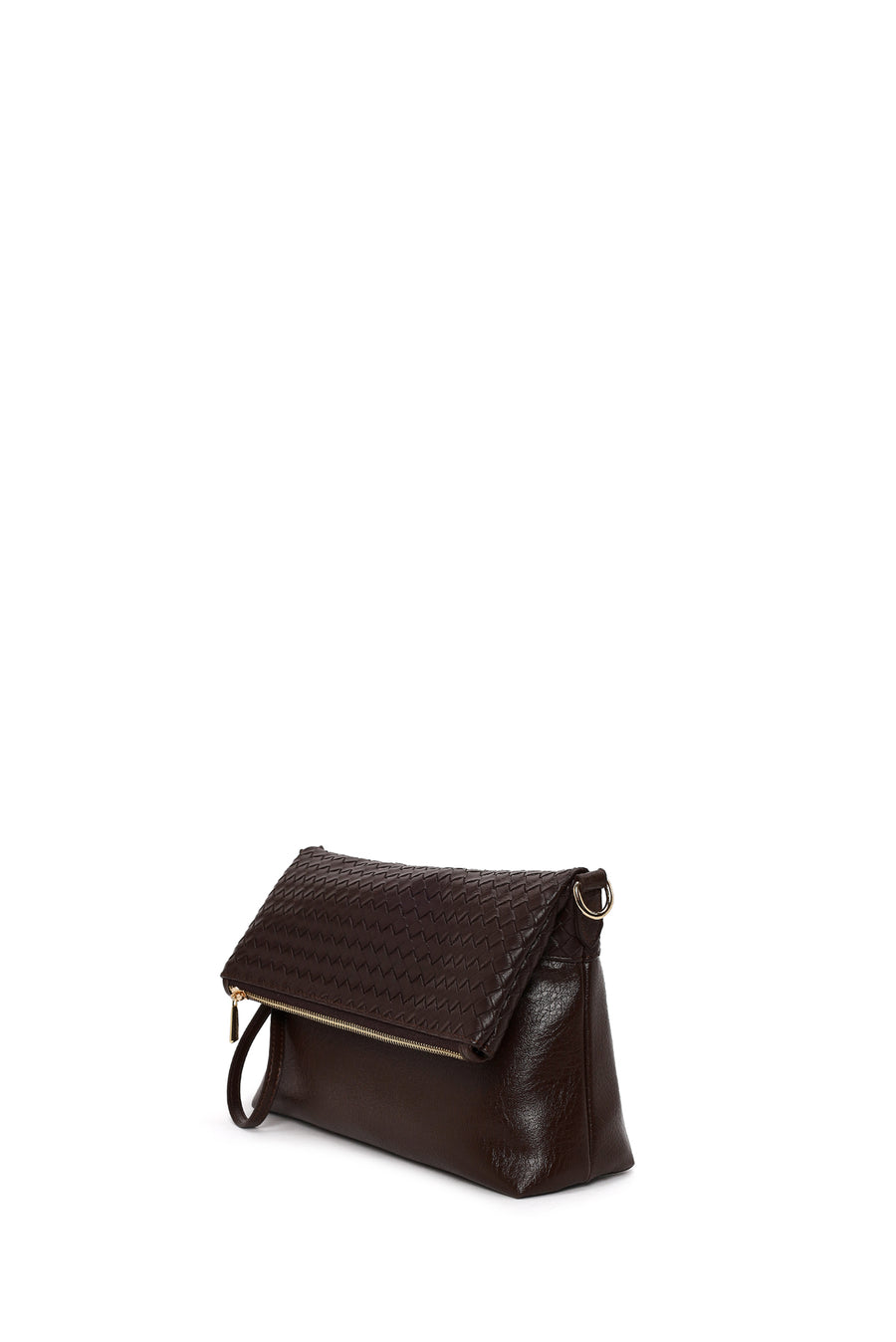 Woman Brown Long-Strap Woven Crossbody Bag