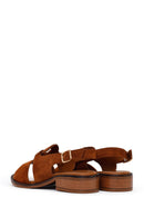 Women's Tan Suede Leather Sandals with Buckle | Derimod