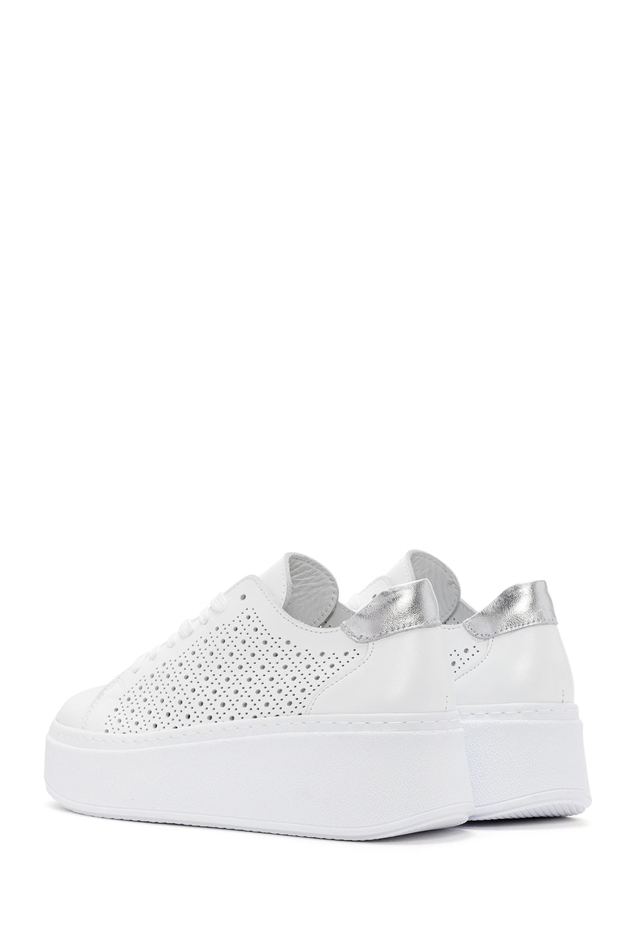 Women's White Thick Sole Lace Up Leather Sneaker