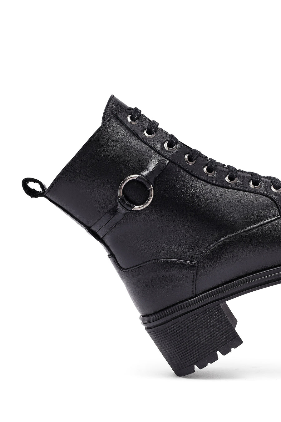 Woman Black Zippered Chunky Heels Leather Boat