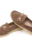 Kadın Vizon Bağcıklı Tokalı Süet Deri Comfort Loafer | Derimod