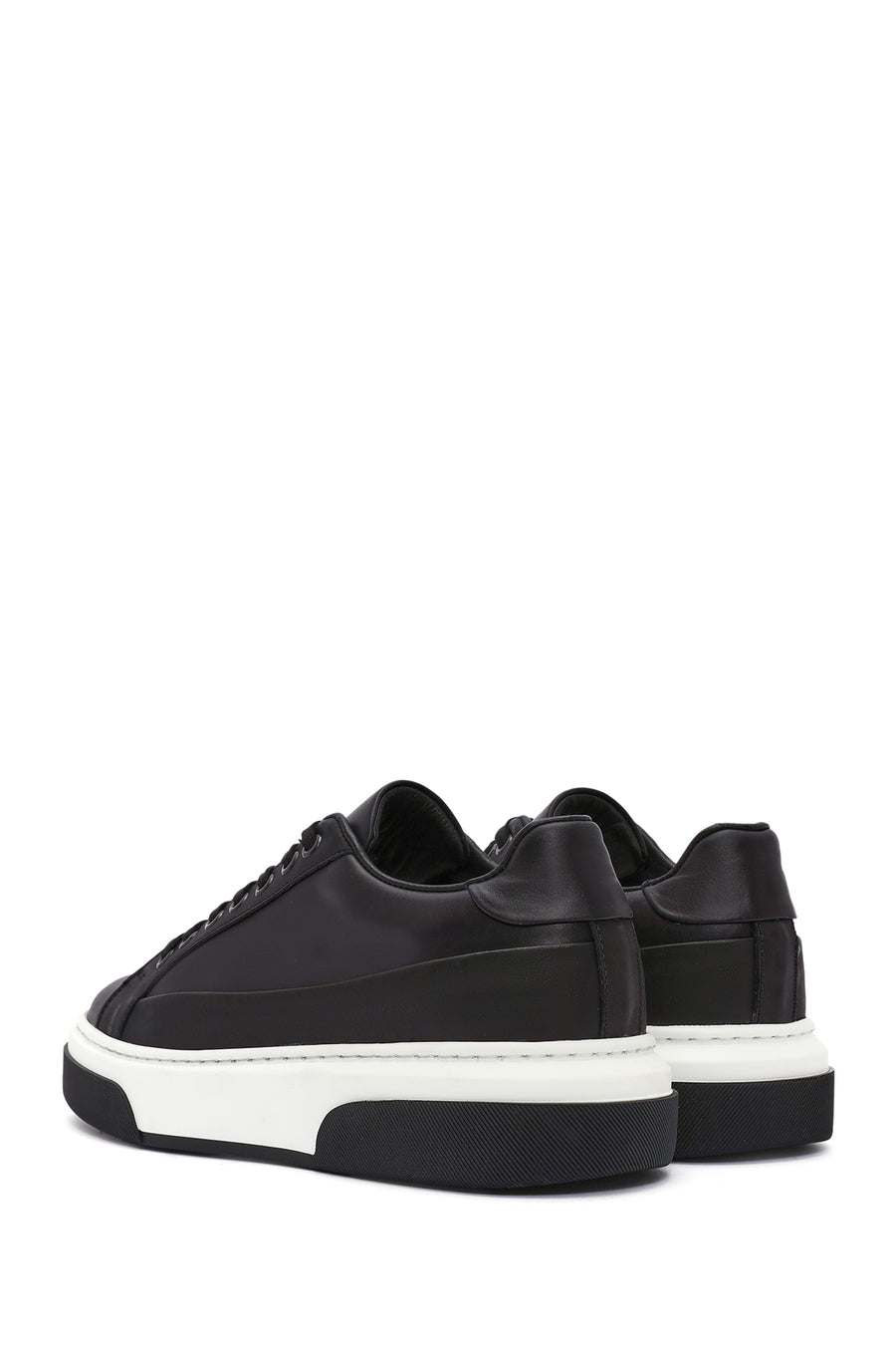 Erkek Siyah Bağcıklı Deri Sneaker