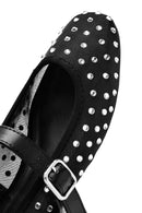 Women's Black Buckled Stone Fabric Ballerinas | Derimod