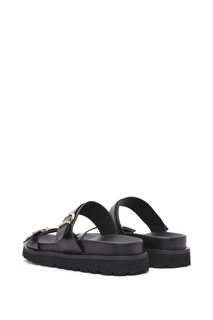 Women's Black Double Buckle Thick Soled Slippers