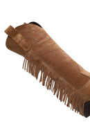 Woman Tan Fringed Chunky-Heeled Suede Cowboy Boots | Derimod
