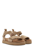 Women's Brown Strappy Thick Soled Suede Leather Sandals | Derimod