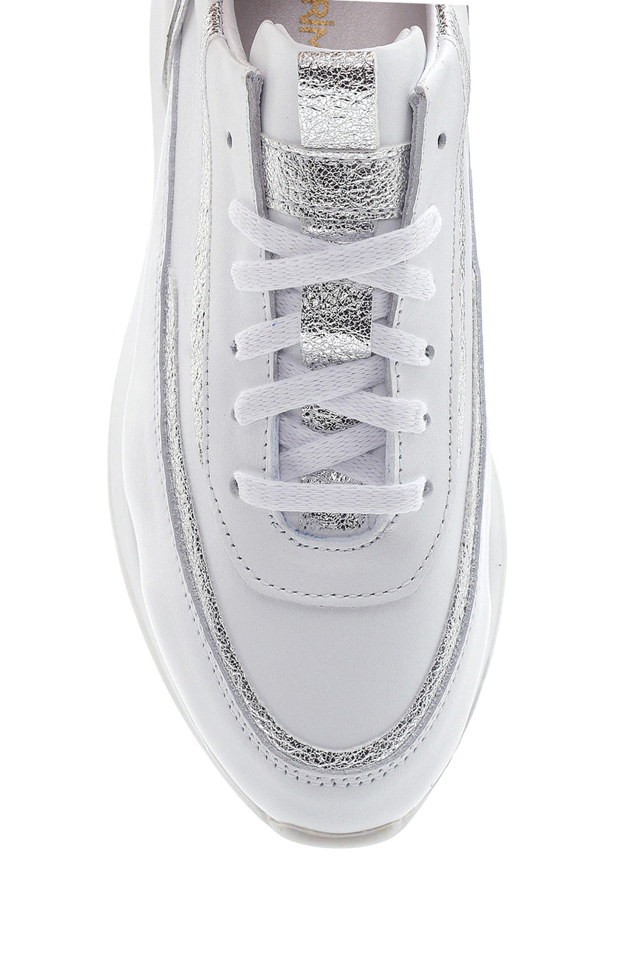 Women's White Thick Soled Leather Sneaker