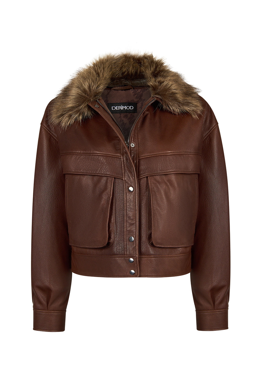 Margot Woman Whiskey Short Collar Fur Leather Jacket