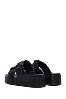 Women's Black Braided Thick Soled Slippers | Derimod