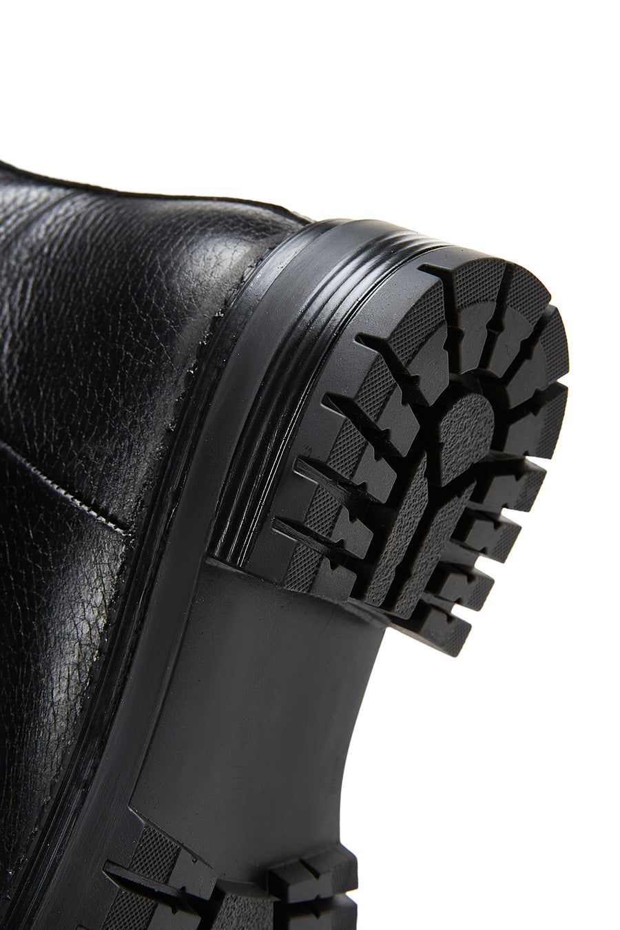 Women's Black Leather Zippered Thick Soled Boots