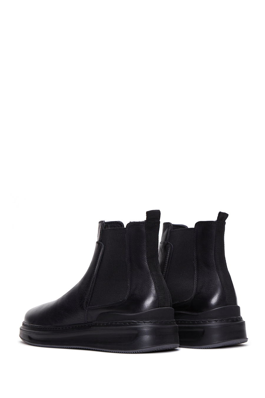 Men's Black Leather Flat Chelsea Boots