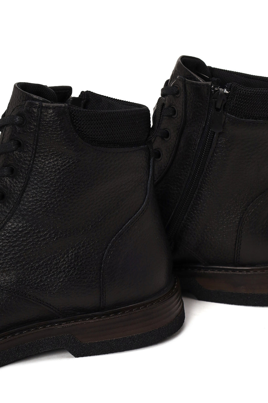 Male Black Lace-up Zip Closure Leather Boots
