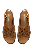 Woman Tan Patterned Suede Leather Sandals | Derimod