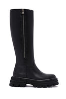 Women's Black Thick Soled Zippered Leather Boots | Derimod
