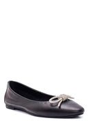 Women's Black Leather Bow Ballerina Ballerinas | Derimod
