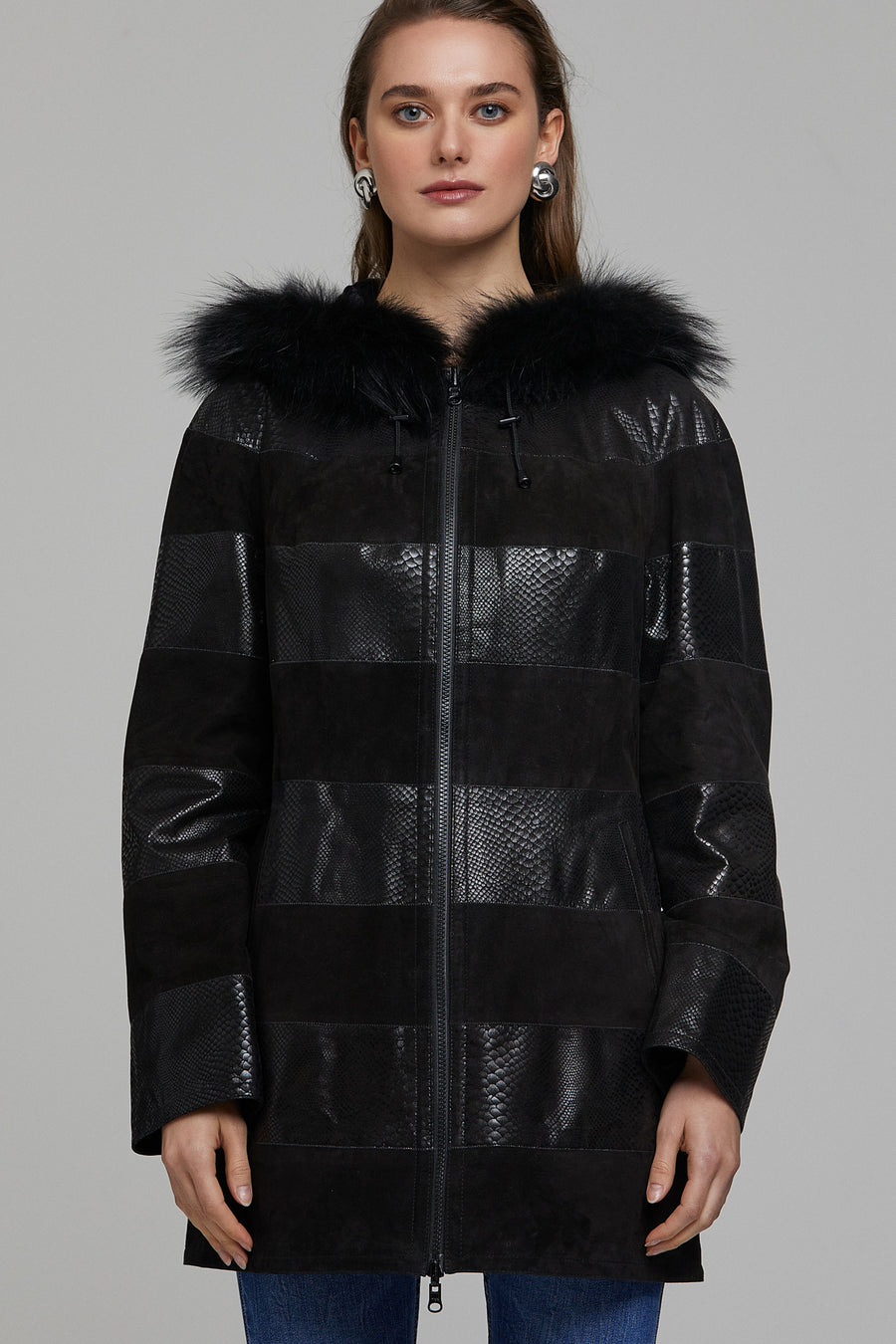 Dalia Women's Black Hooded Leather Coat