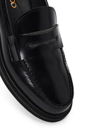 Woman Black Leather Masculine Loafer | Derimod