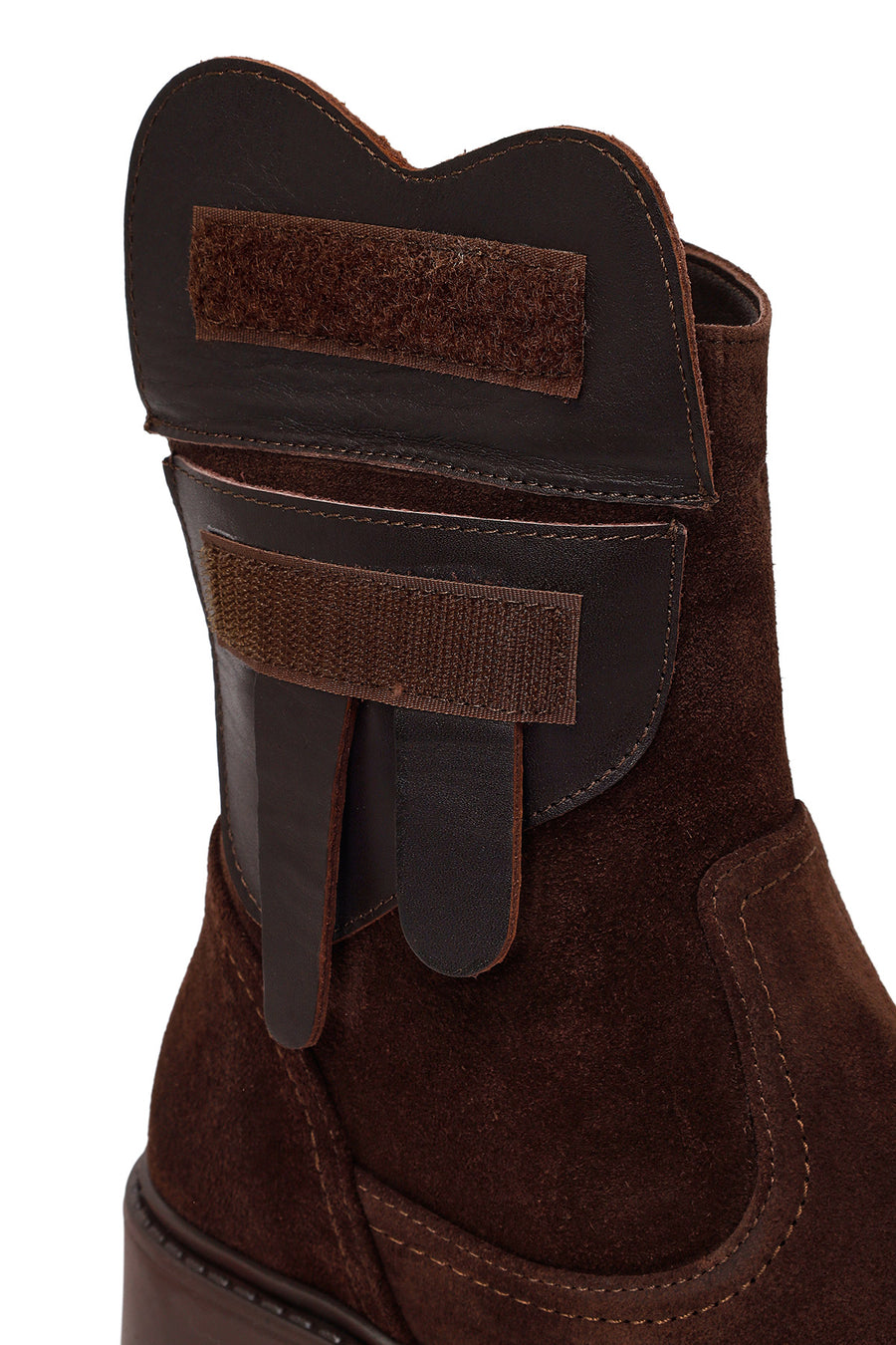Woman Brown Zip Closure Chunky-Heeled Suede Leather Boots