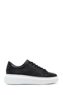 Kadın Siyah Bağcıklı Kalın Taban Deri Sneaker | Derimod