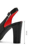 Derimod Gritti Women's Black Slingback Thick Heeled Leather Shoes | Derimod