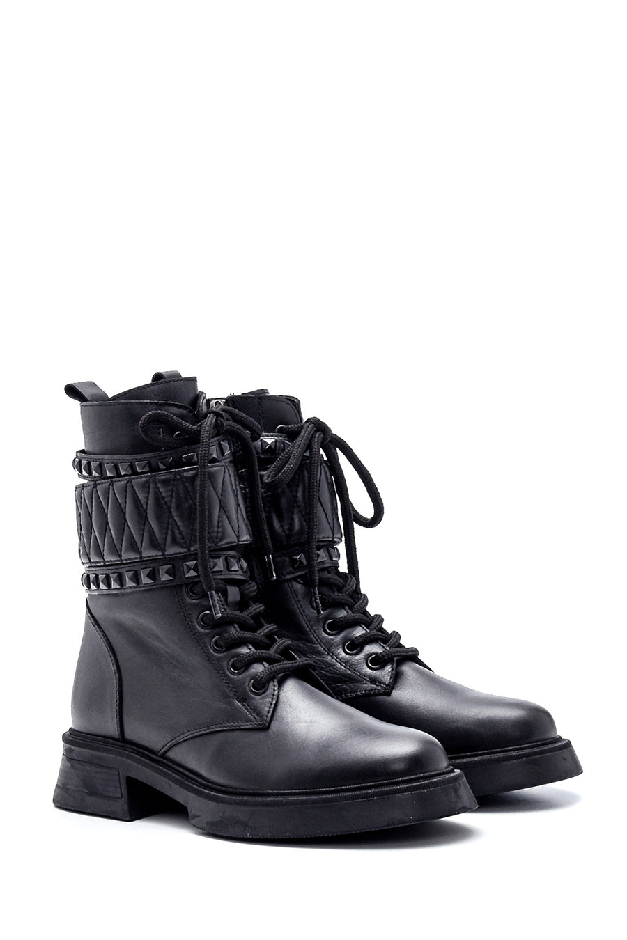 Women's Leather Stone Detailed Boots