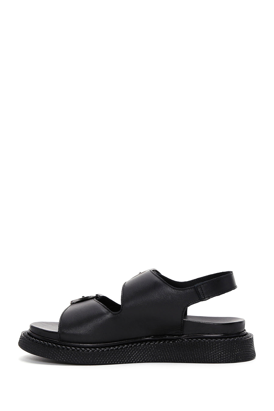 Women's Black Double Buckle Leather Comfort Sandals