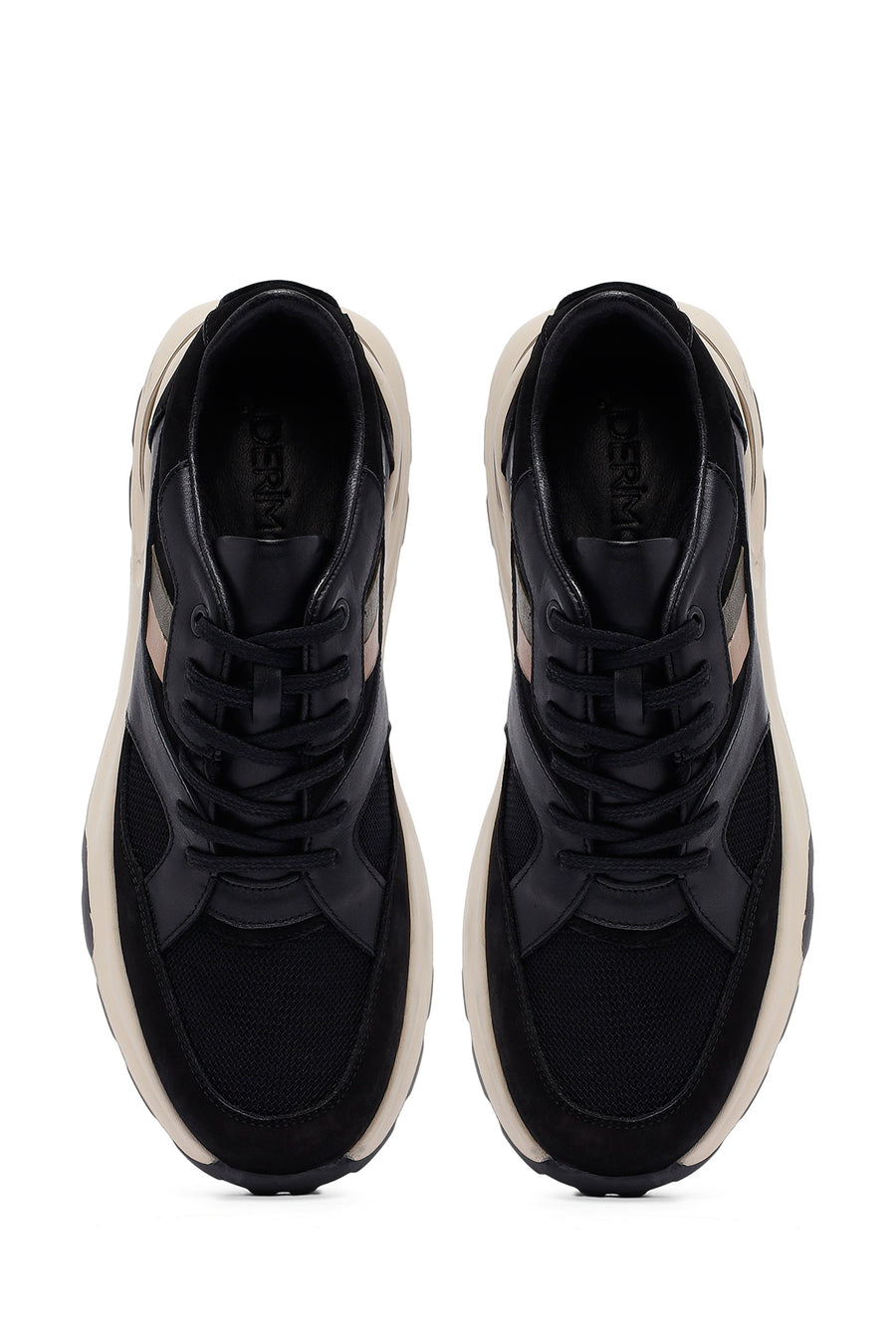 Erkek Siyah Bağcıklı Kalın Tabanlı Deri Sneaker