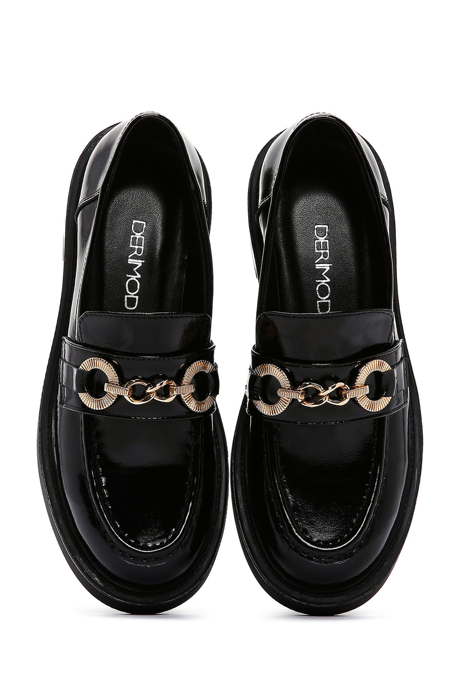 Women's Black Chain Detailed Leather Masculine Loafer