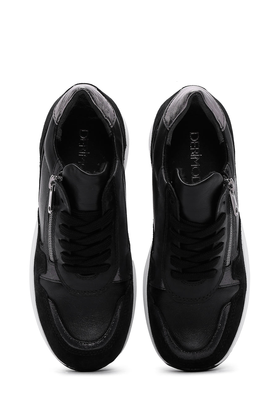 Kadın Siyah Deri Kalın Tabanlı Sneaker