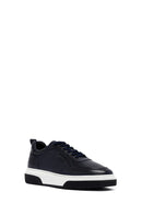 Male Navy Blue Lace-Up Thick-Soled Leather Sneaker | Derimod