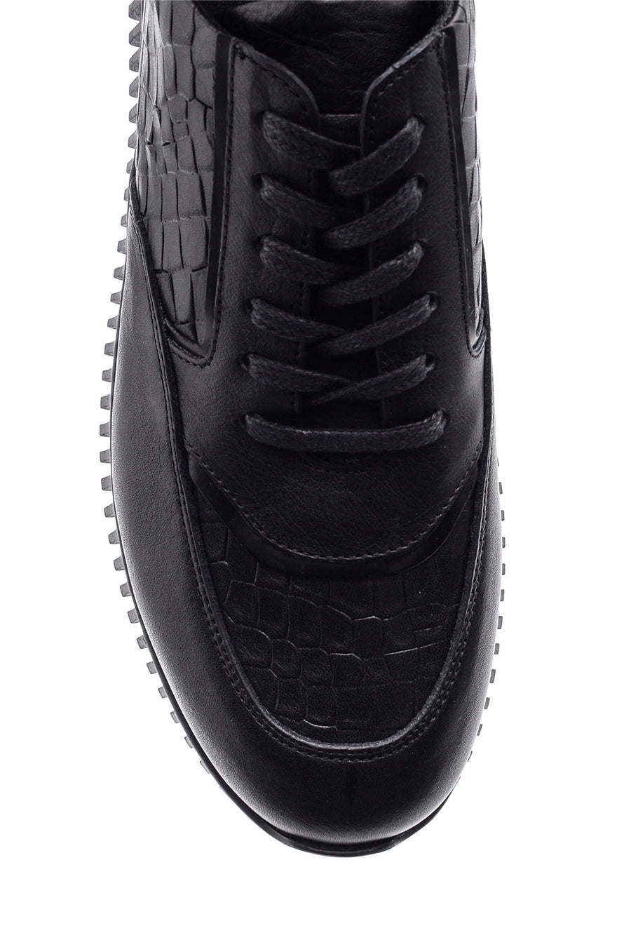 Erkek Kroko Desenli Deri Sneaker
