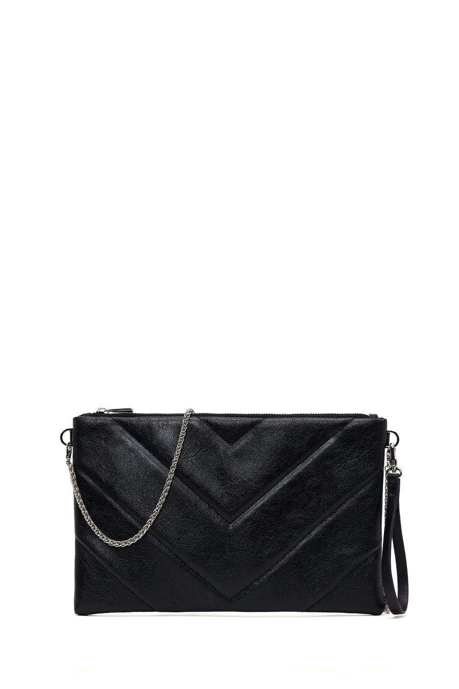 Woman Black Chain-Strap Patterned Clutch Bag AB570003SM | Derimod